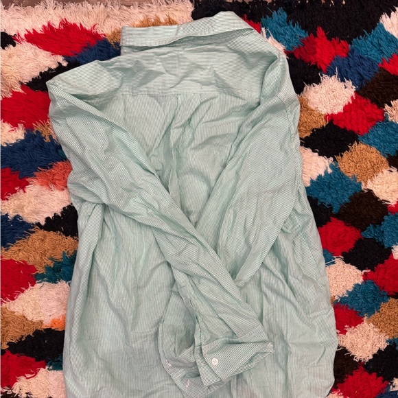 Everlane Silky Cotton Shirt in green and white stripe NWOT - Picture 4 of 4